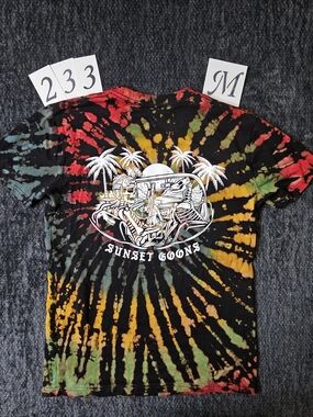 Sunset Goons Tie-Dye Tee in Black with Red, Yellow & Green